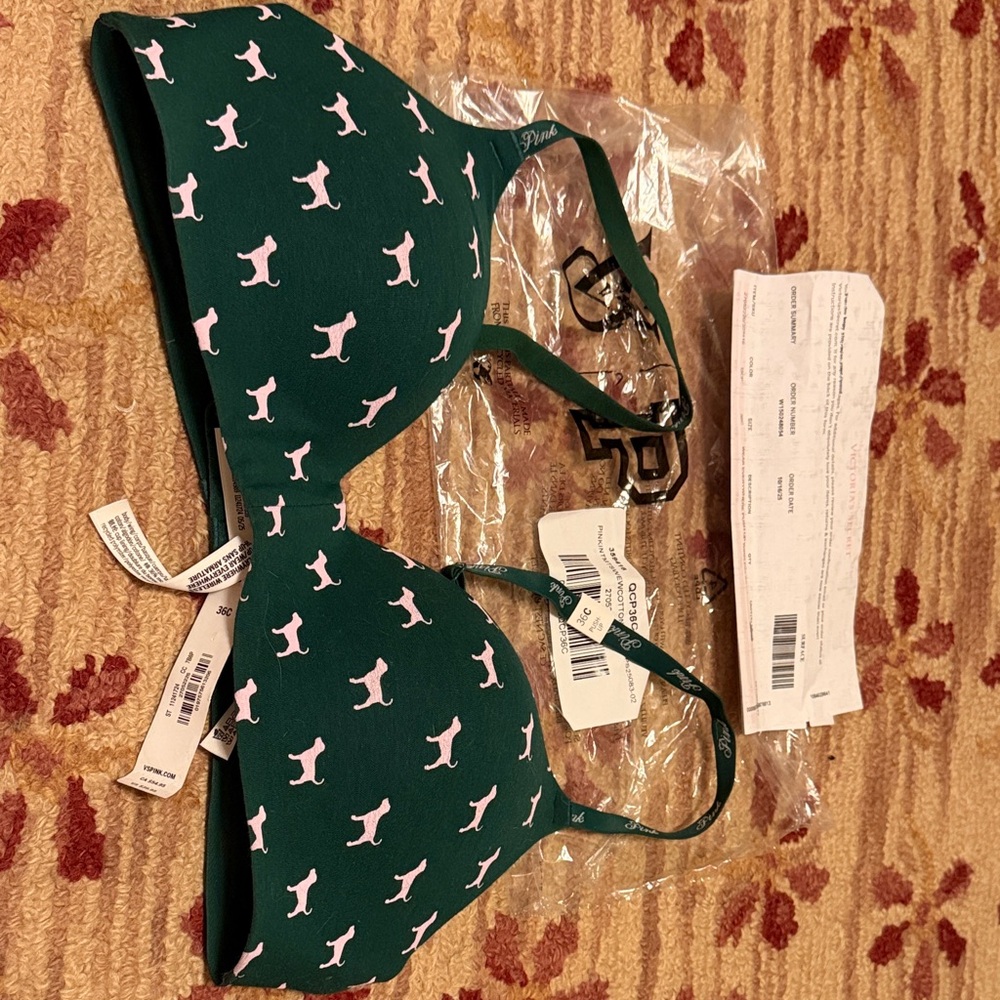 PINK Victoria's Secret Green Bra with Pink Accents